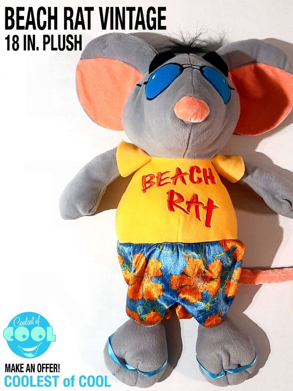 Beach rat plush vintage stuffed toy animal 2008 Nanco 18 in. Sunglasses